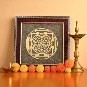 Sri Yantra on Raw Pyrite Frame | Attracts Wealth